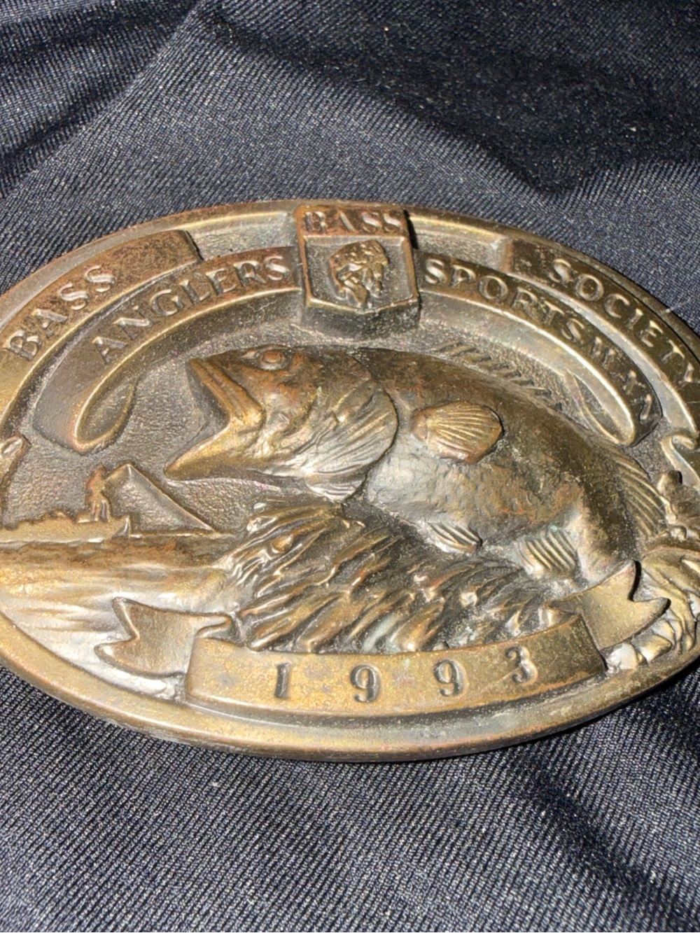 Brass Belt Buckle - 1993 solid brass sportsman society fishing Bass Angler